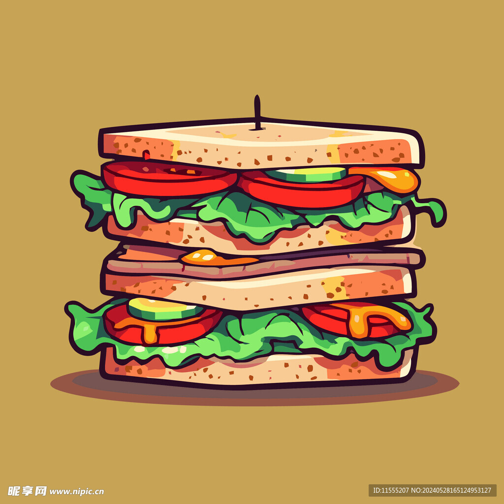 西式快餐美味汉堡矢量简笔画