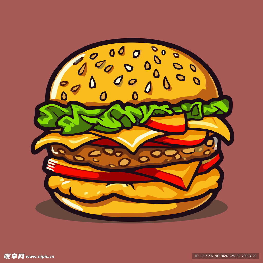 西式快餐美味汉堡矢量简笔画