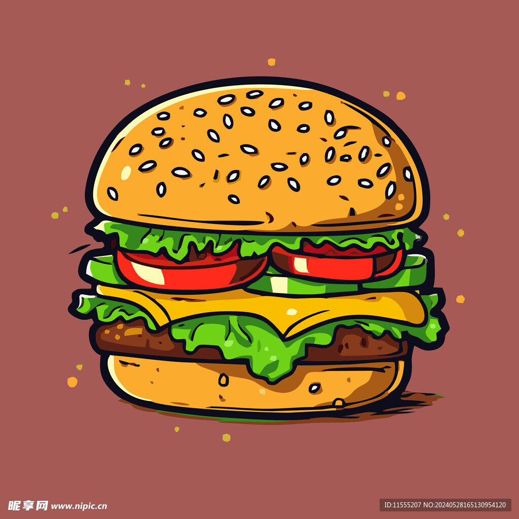 西式快餐美味汉堡矢量简笔画