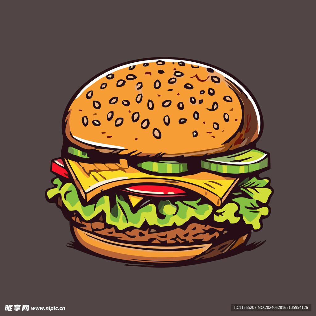 西式快餐美味汉堡矢量简笔画