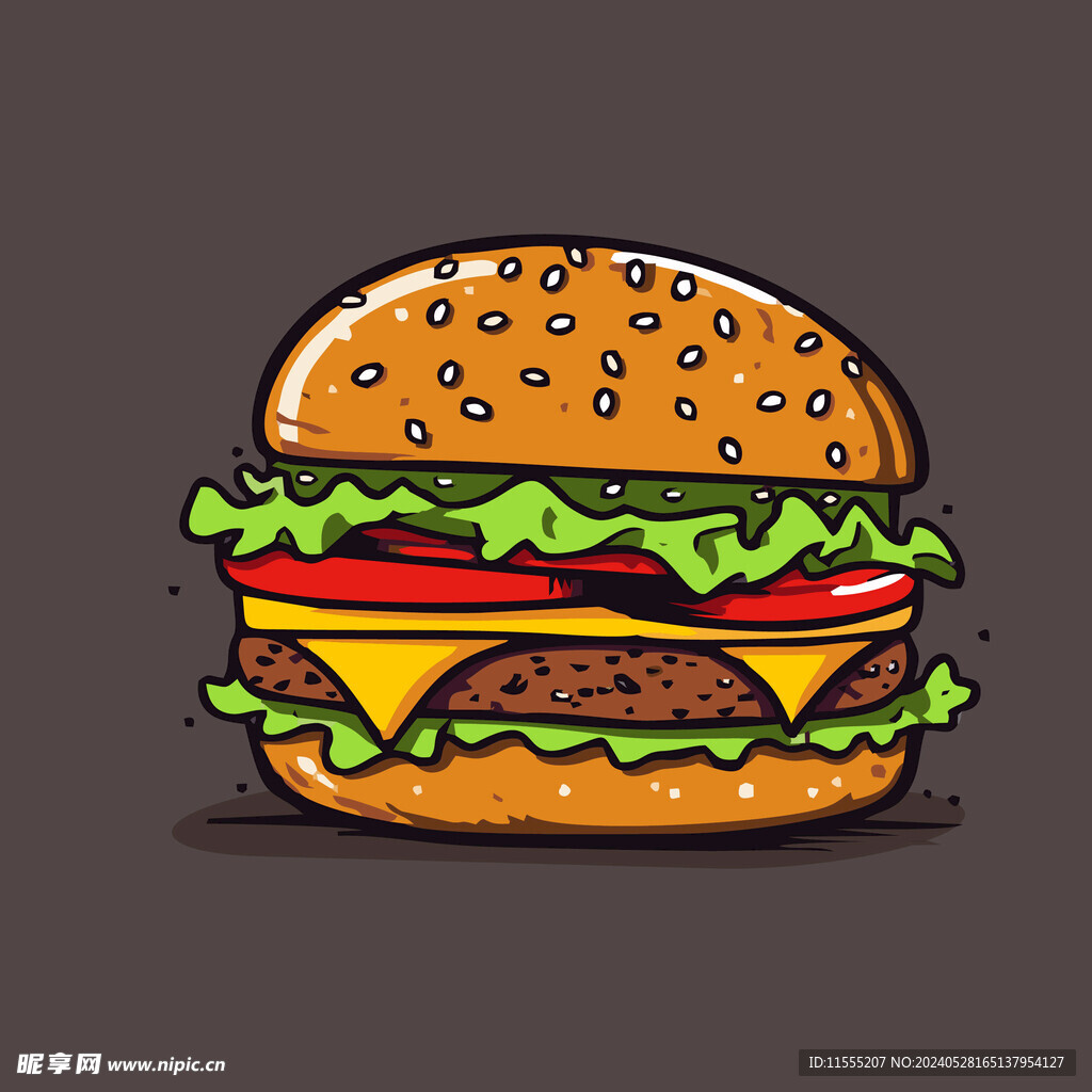 西式快餐美味汉堡矢量简笔画