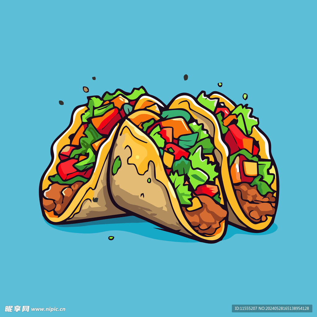 西式美味烤肉卷矢量插画