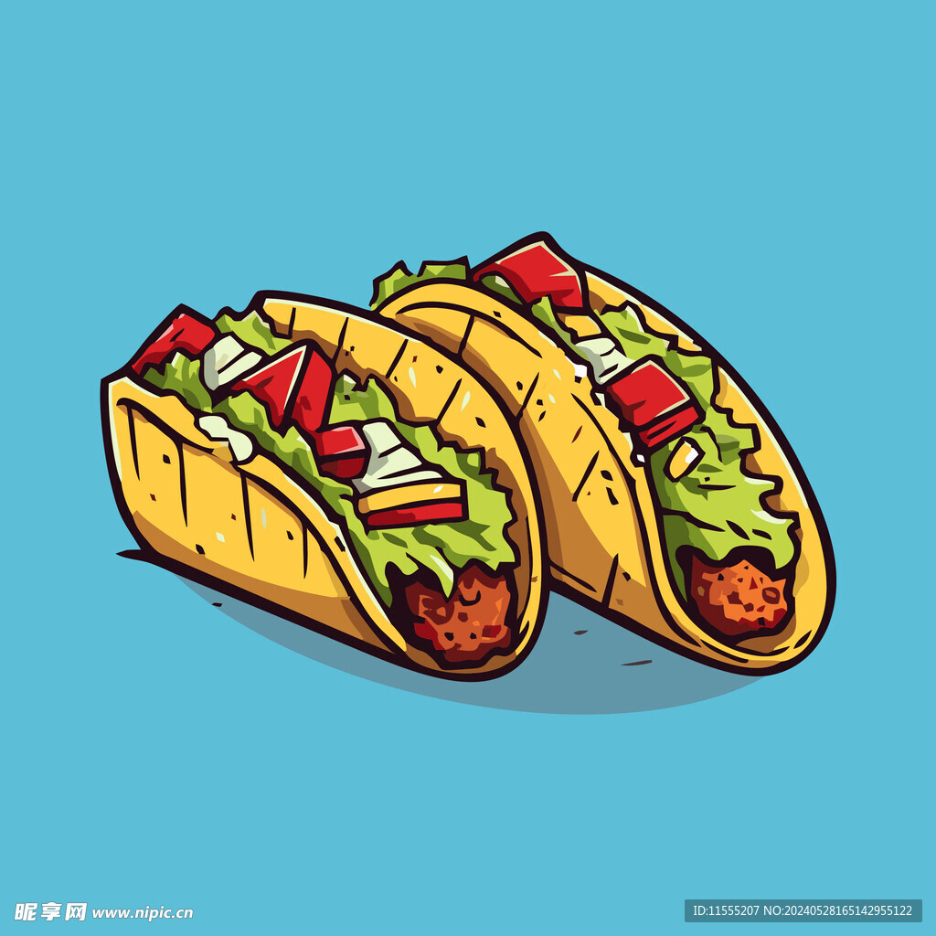 西式美味烤肉卷矢量插画