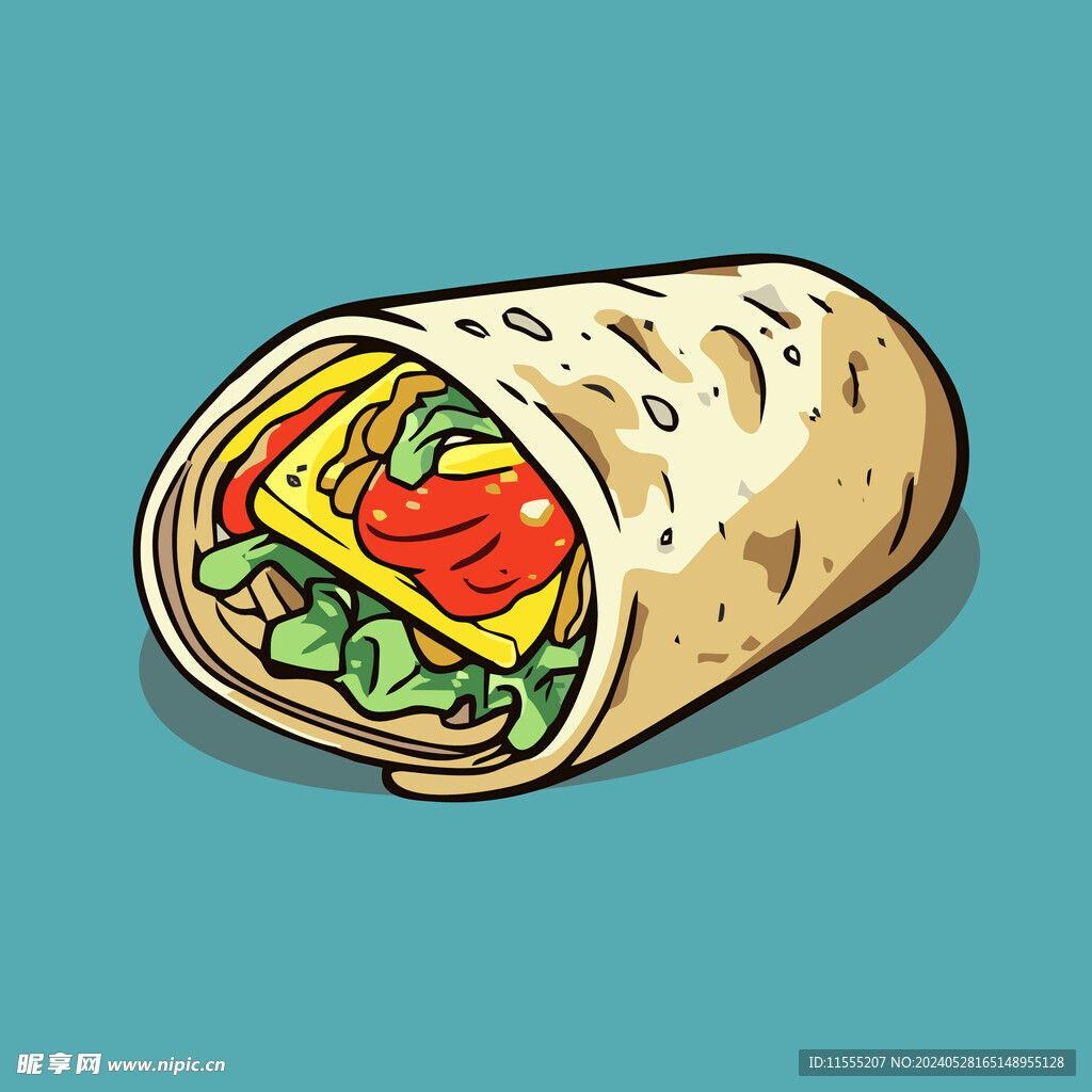 西式美味烤肉卷矢量插画