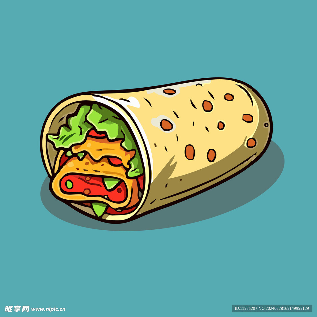 西式美味烤肉卷矢量插画