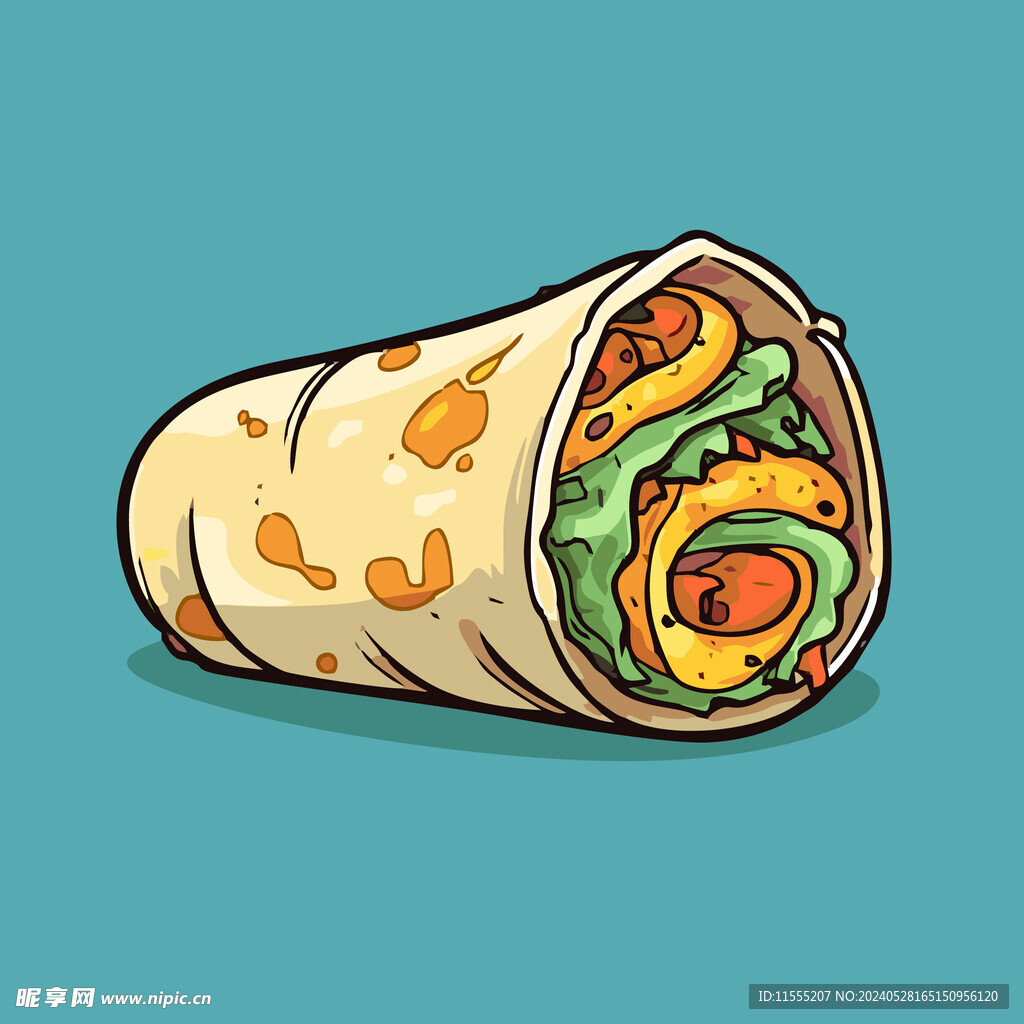 西式美味烤肉卷矢量插画