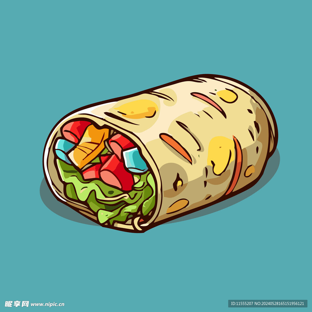 西式美味烤肉卷矢量插画