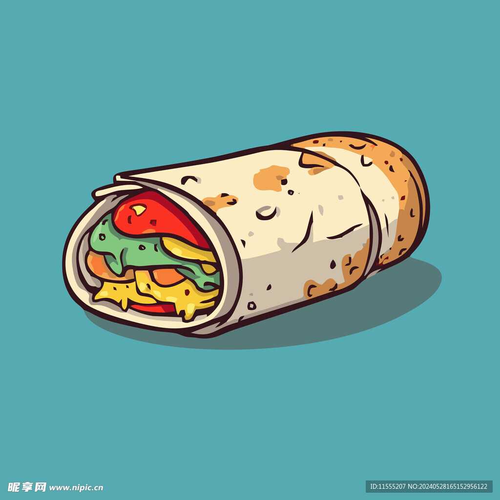 西式美味烤肉卷矢量插画