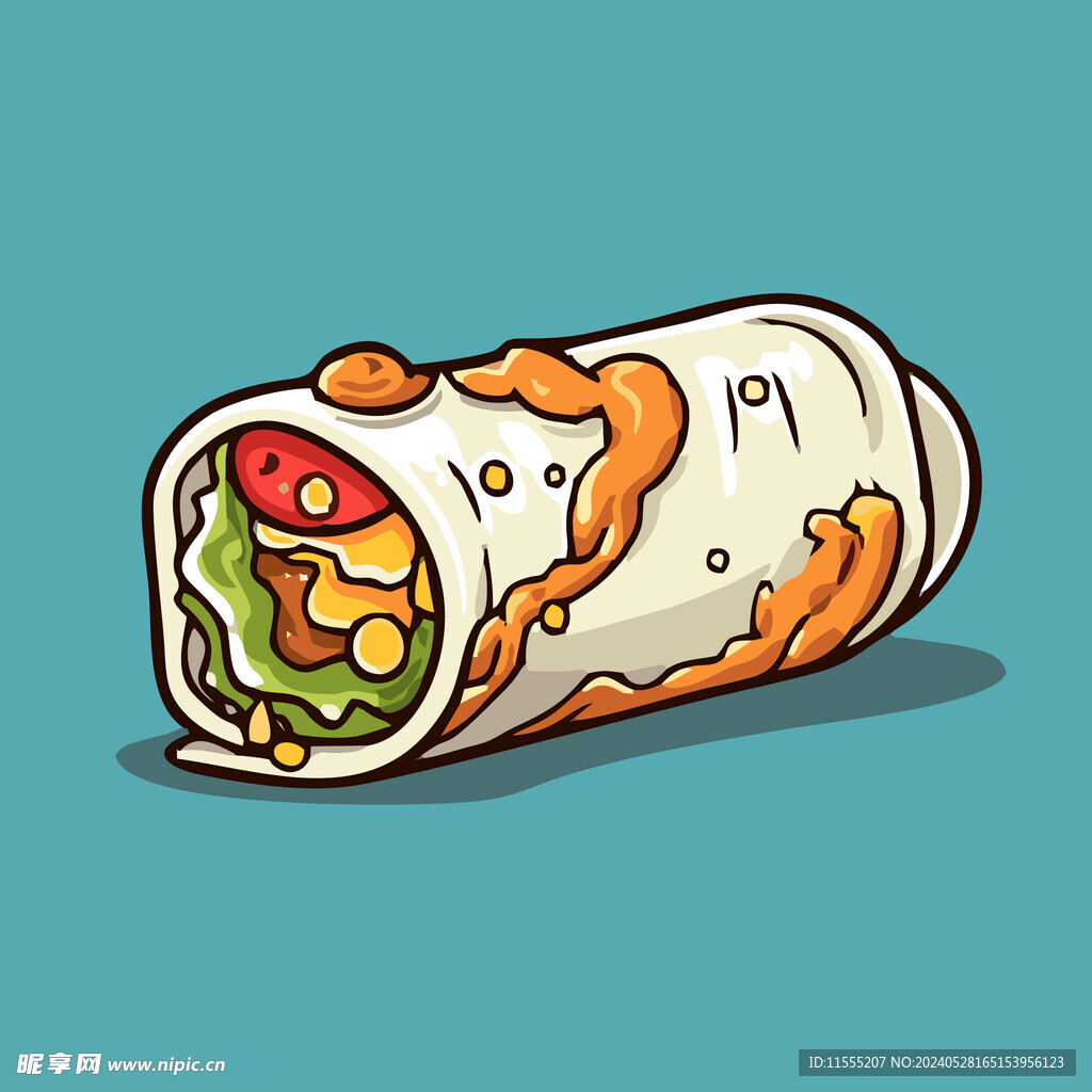 西式美味烤肉卷矢量插画