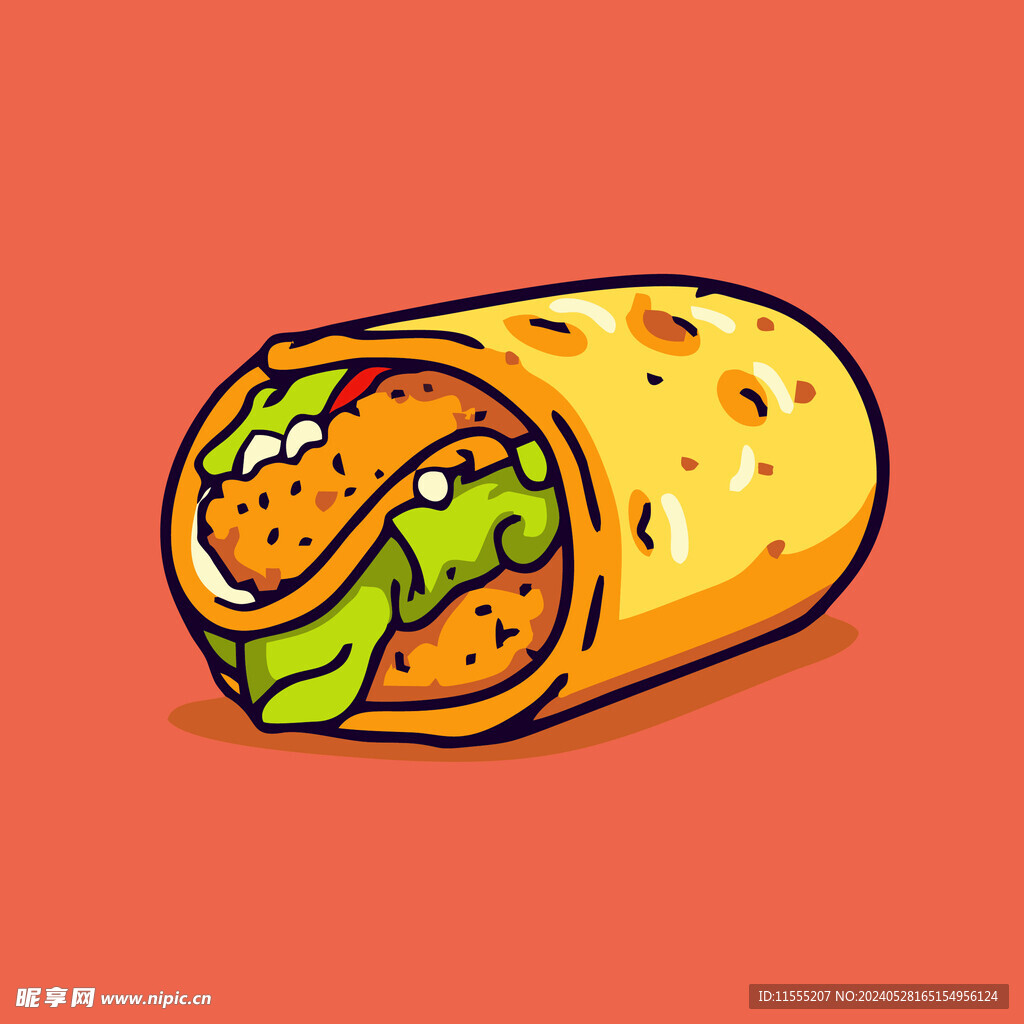 西式美味烤肉卷矢量插画