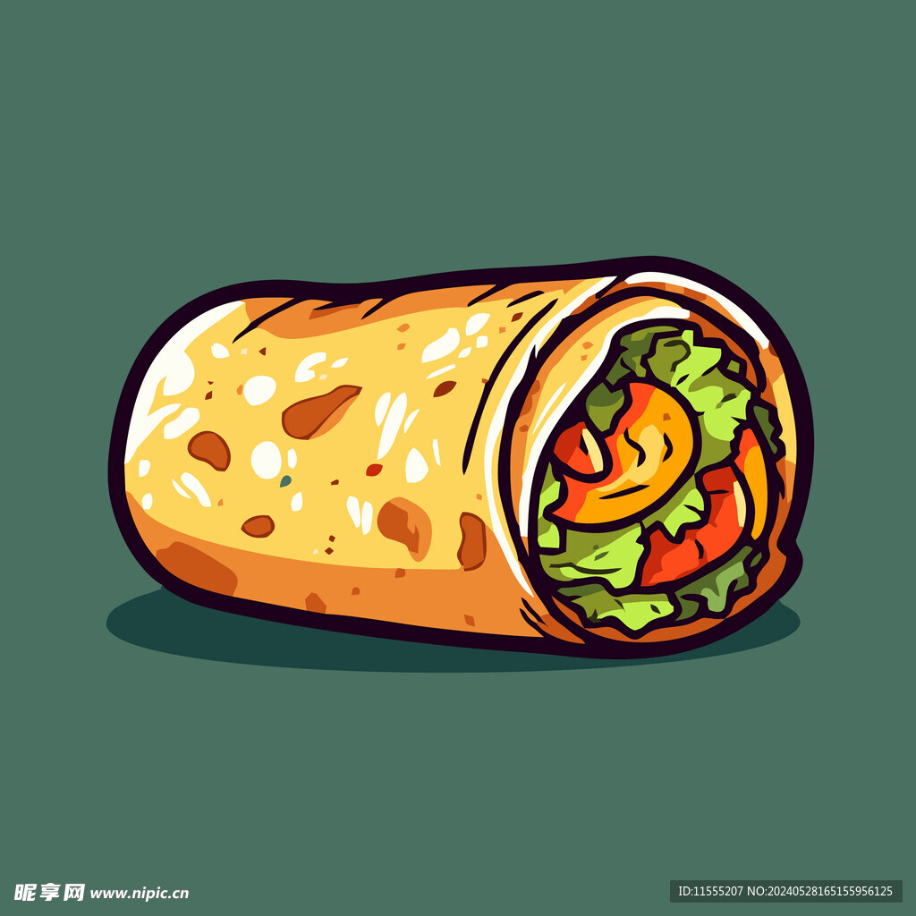 西式美味烤肉卷矢量插画