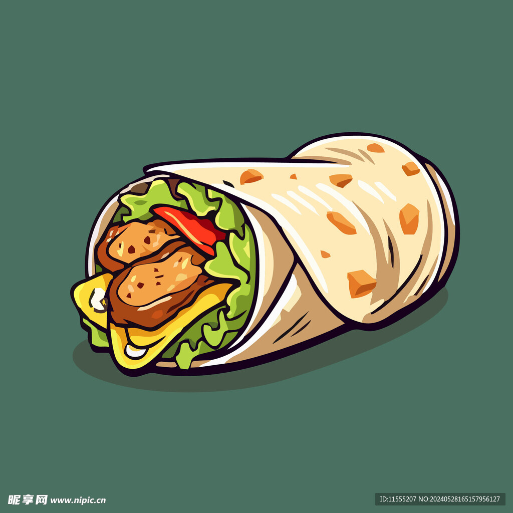 西式美味烤肉卷矢量插画