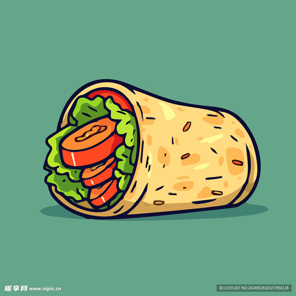 西式美味烤肉卷矢量插画