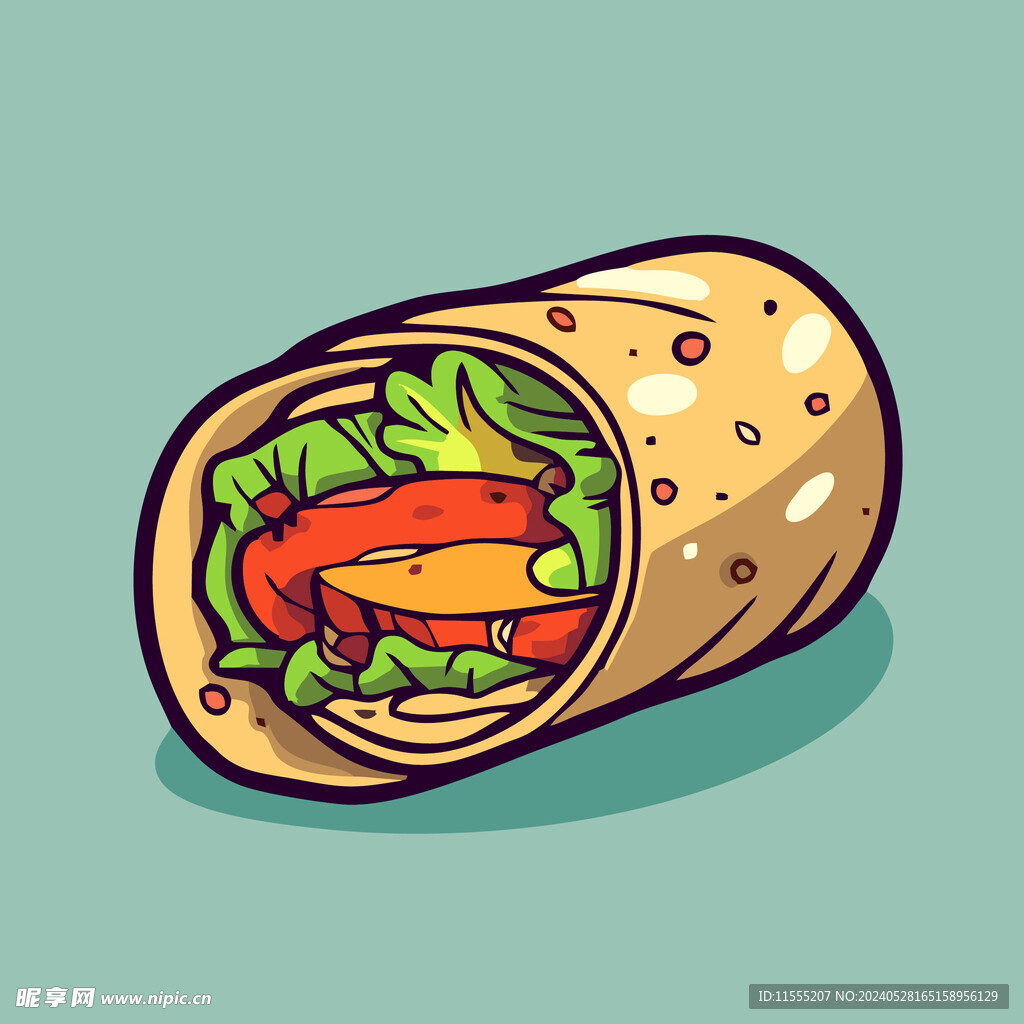 西式美味墨西哥鸡肉卷矢量插画