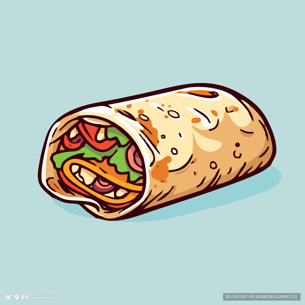 西式美味墨西哥鸡肉卷矢量插画