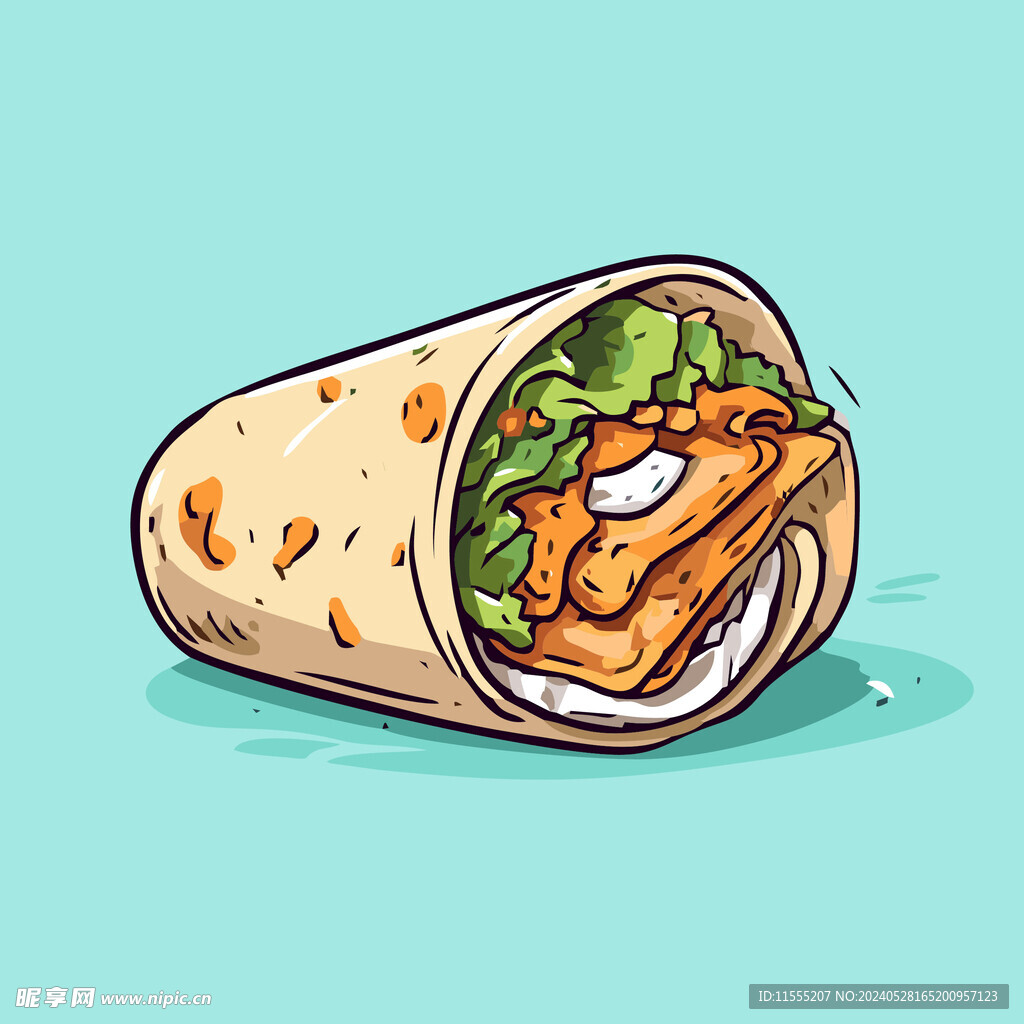 西式美味墨西哥鸡肉卷矢量插画