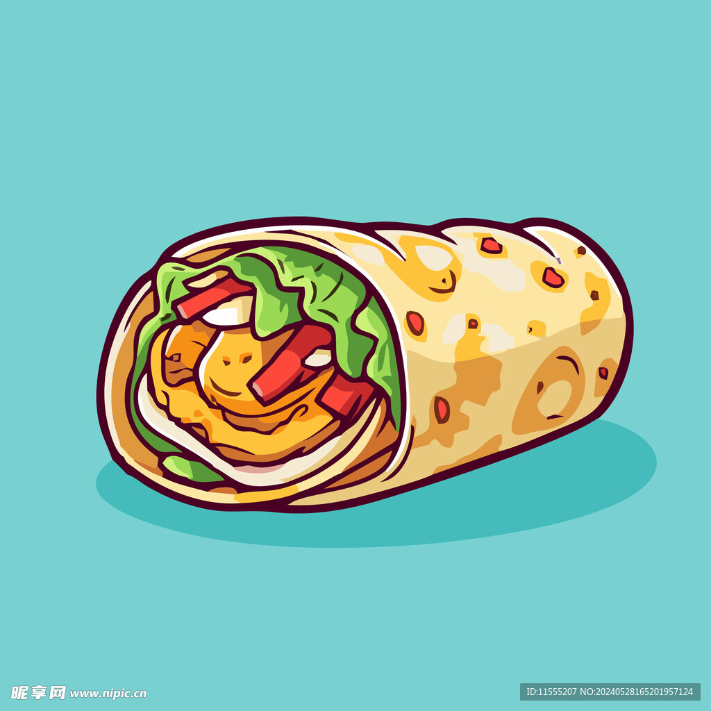 西式美味墨西哥鸡肉卷矢量插画