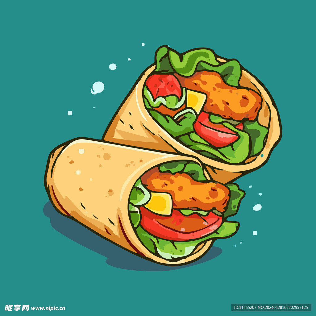 西式美味墨西哥鸡肉卷矢量插画