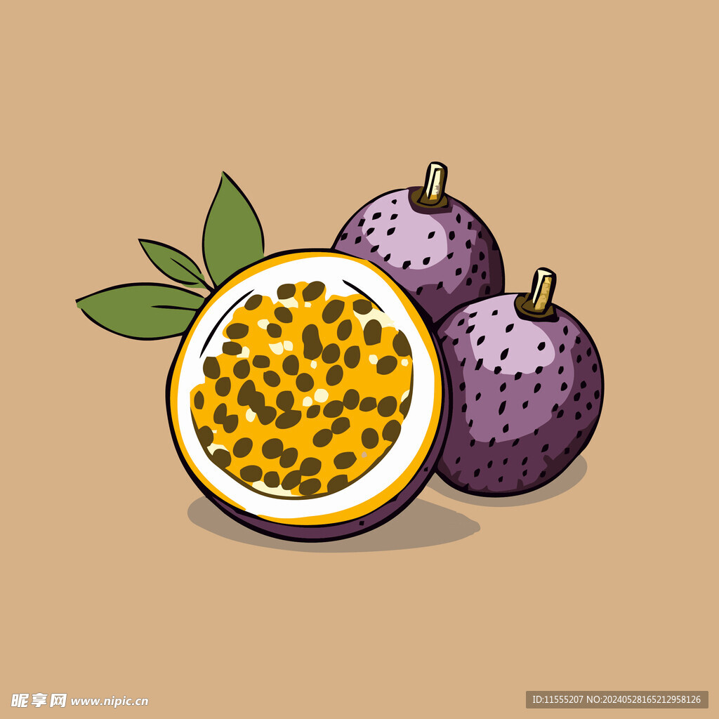 百香果水果手绘矢量插画