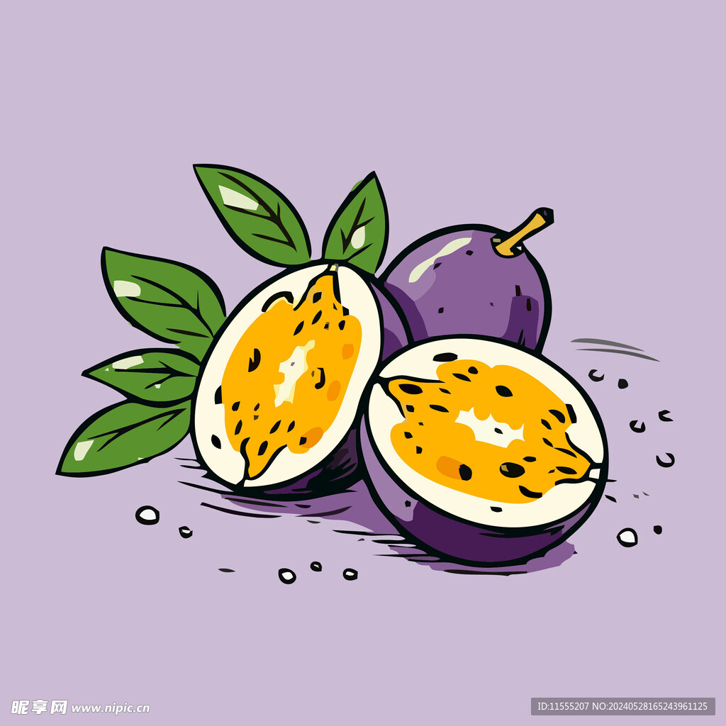 百香果水果手绘矢量插画