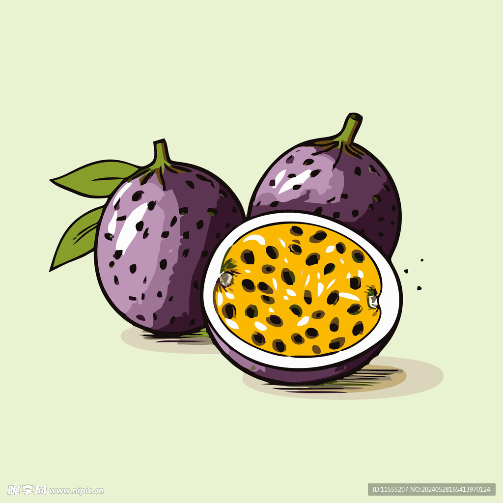 百香果水果手绘矢量插画