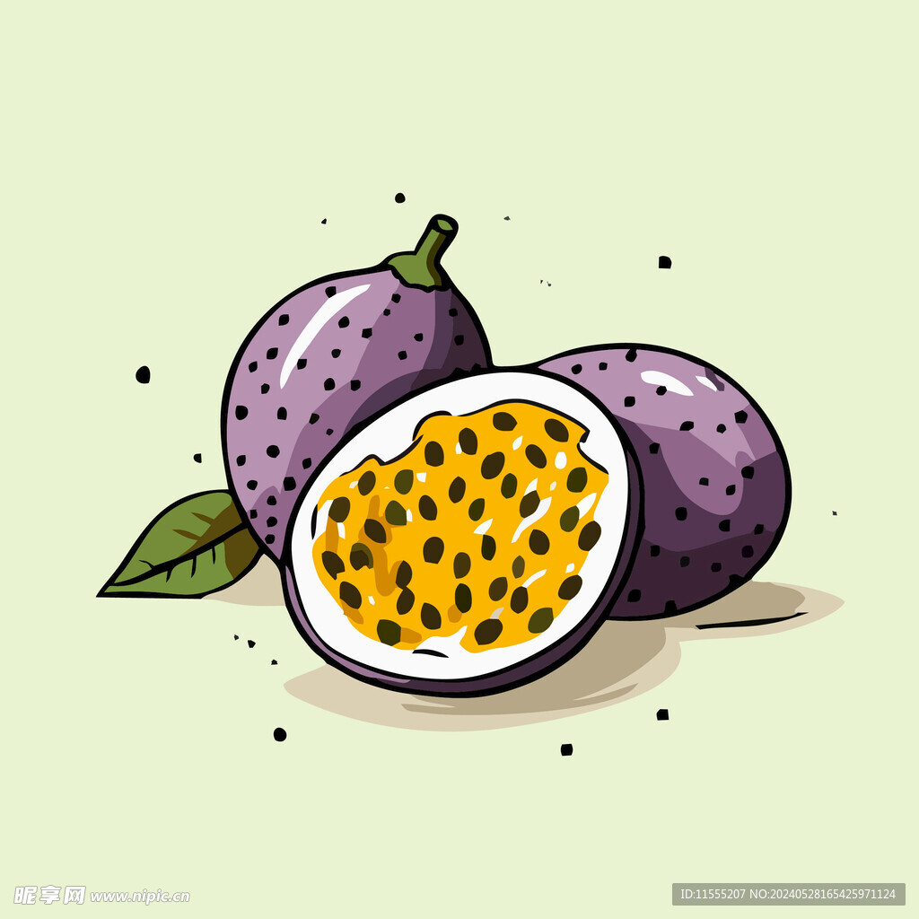百香果水果手绘矢量插画