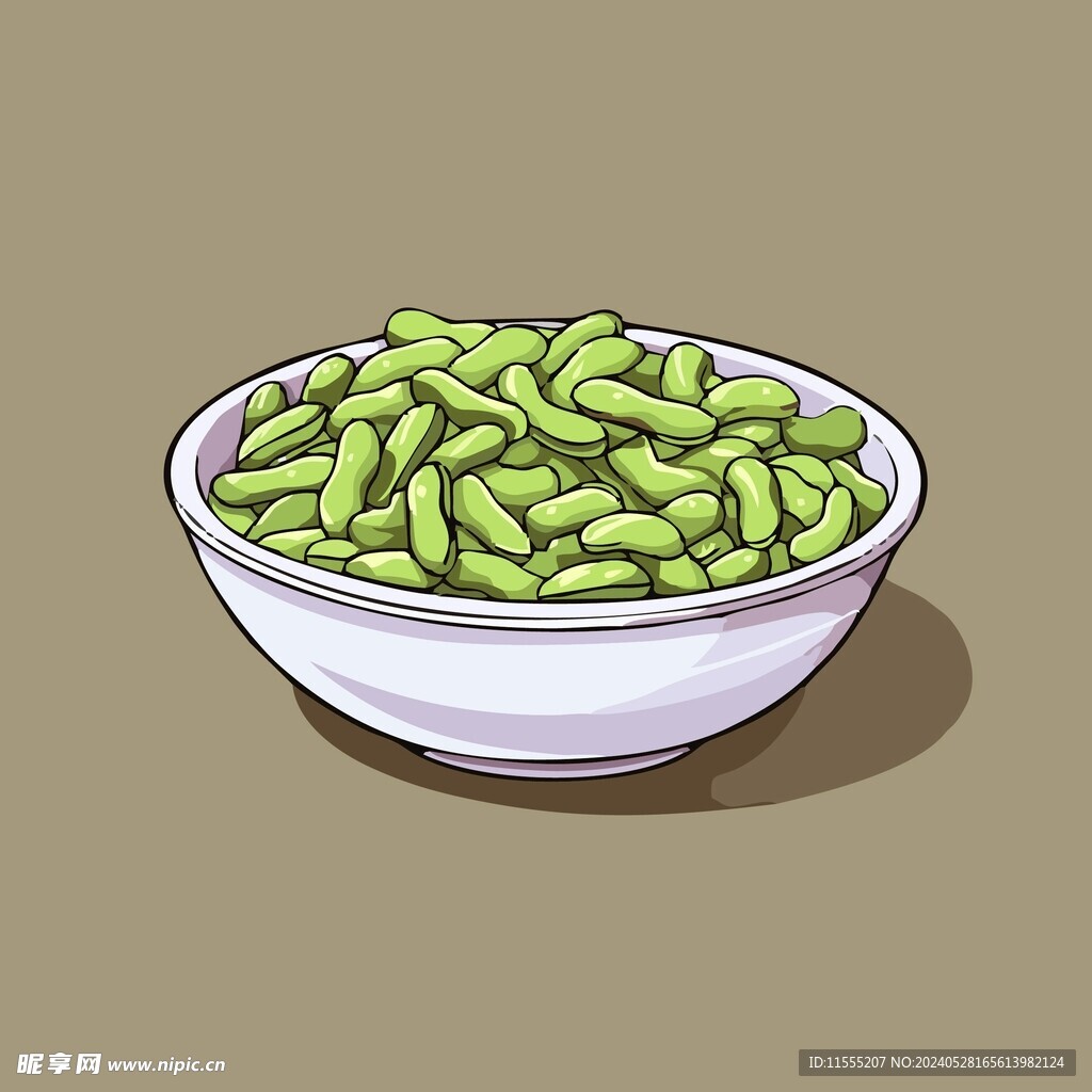 盛黄豆豆瓣白碗卡通蔬菜矢量插画