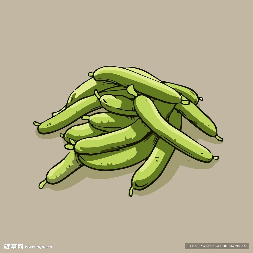 手绘绿豆角卡通蔬菜矢量插画