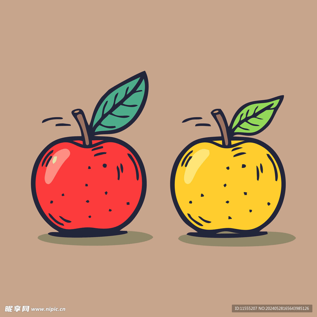 手绘苹果卡通水果矢量插画