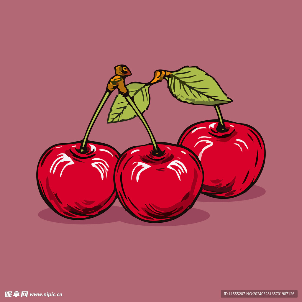 手绘樱桃卡通水果矢量插画