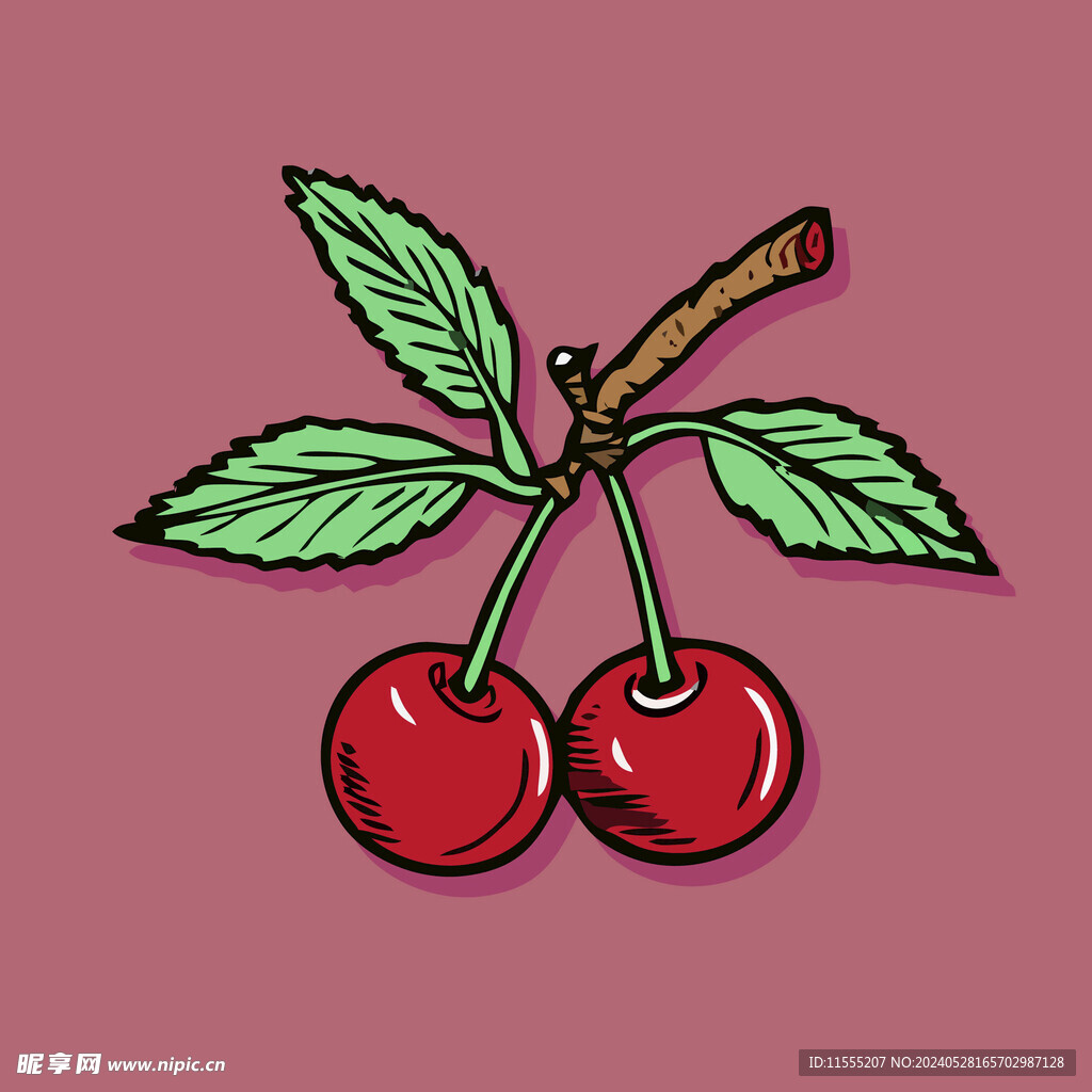 手绘樱桃卡通水果矢量插画