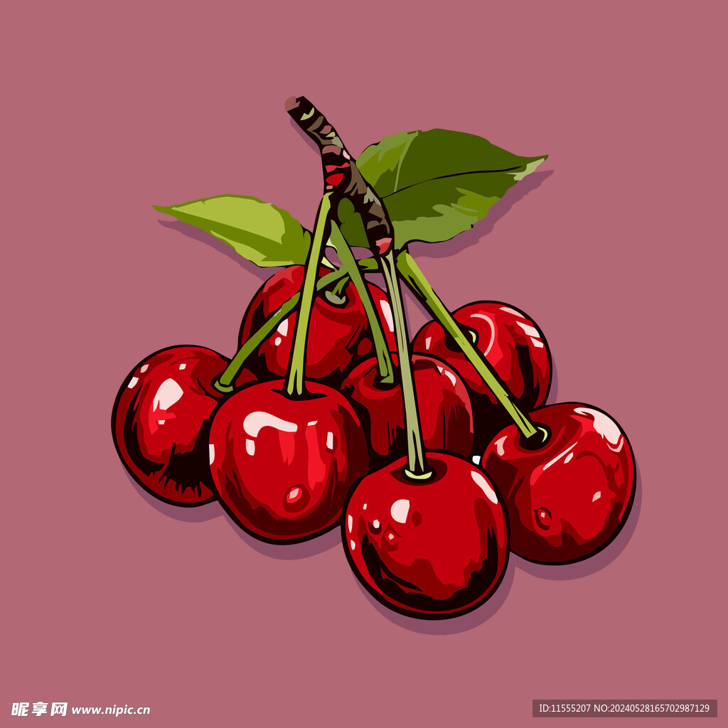 手绘樱桃卡通水果矢量插画