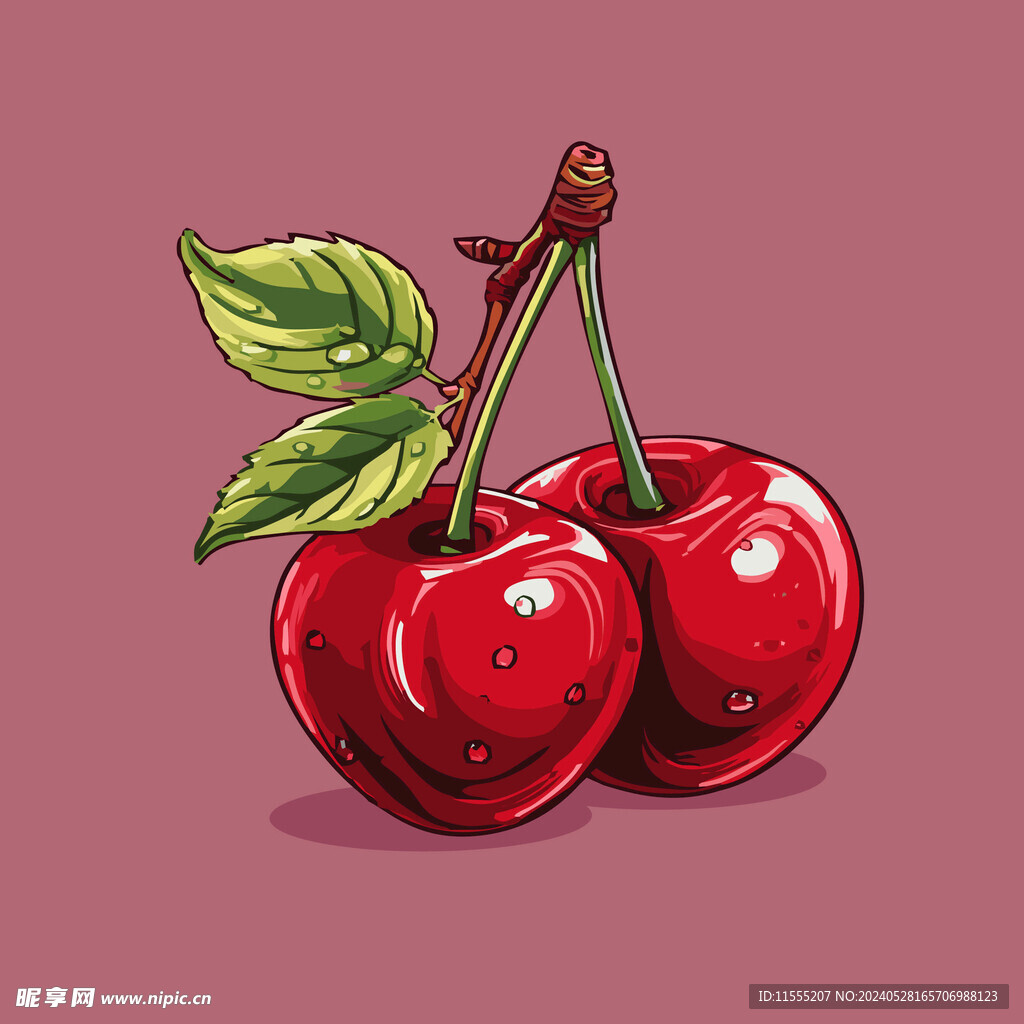 手绘樱桃卡通水果矢量插画