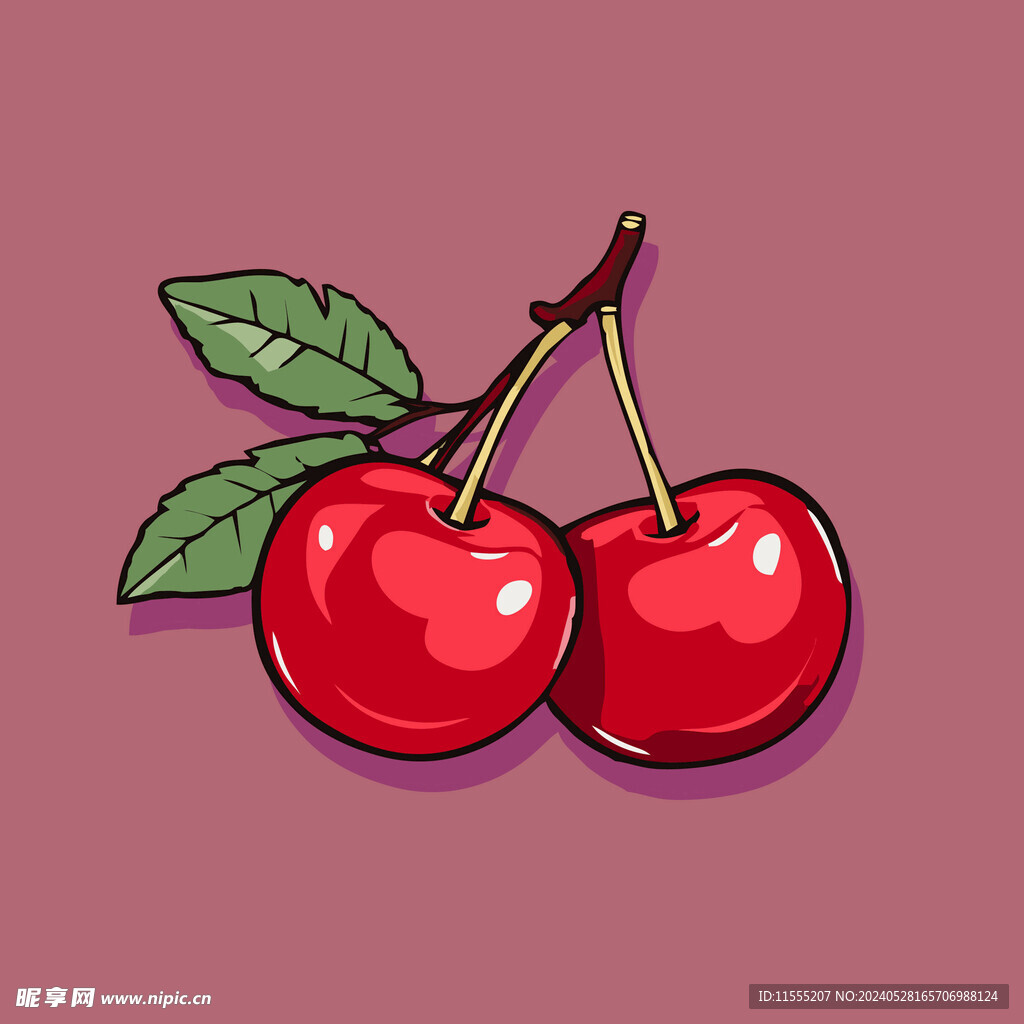 手绘樱桃卡通水果矢量插画