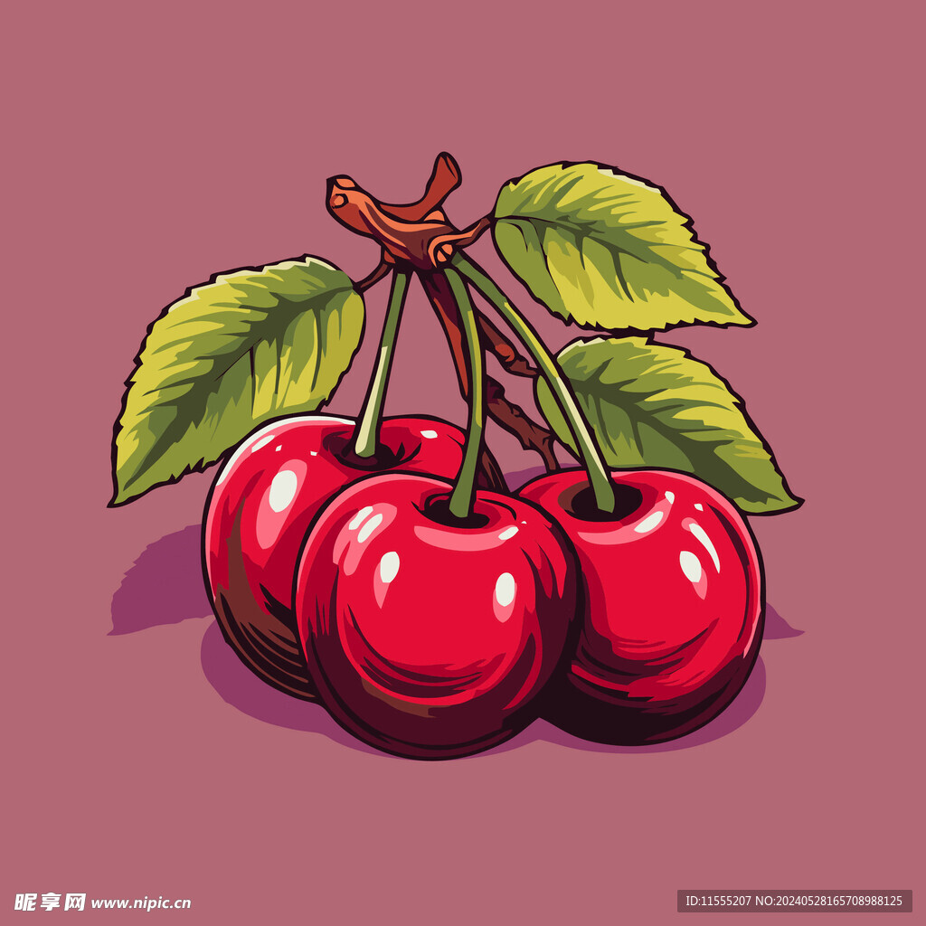 手绘樱桃卡通水果矢量插画