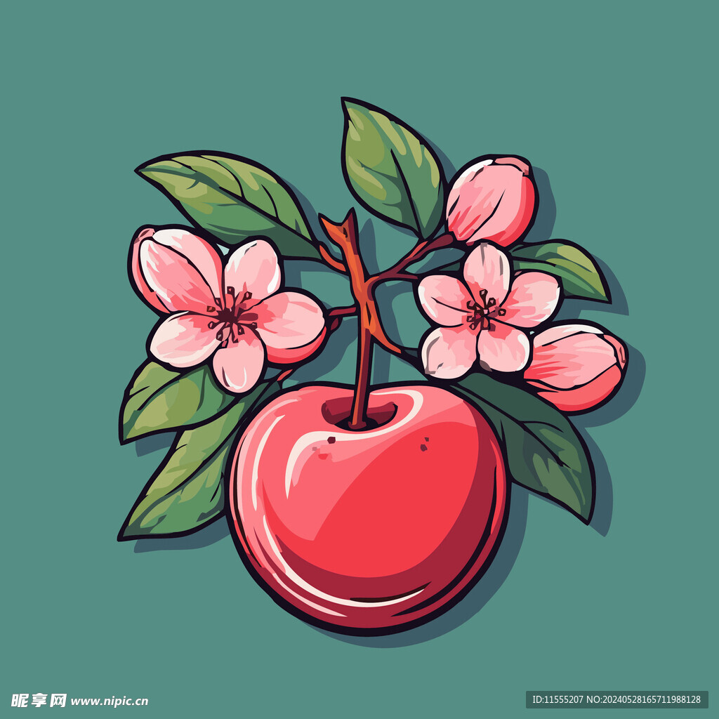 手绘樱桃水果矢量插图卡通美食
