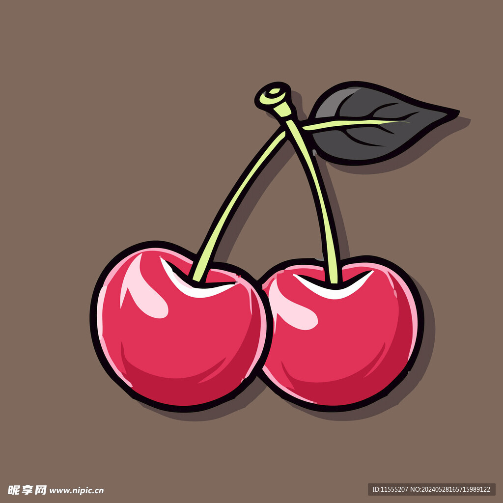 手绘樱桃水果矢量插图卡通美食