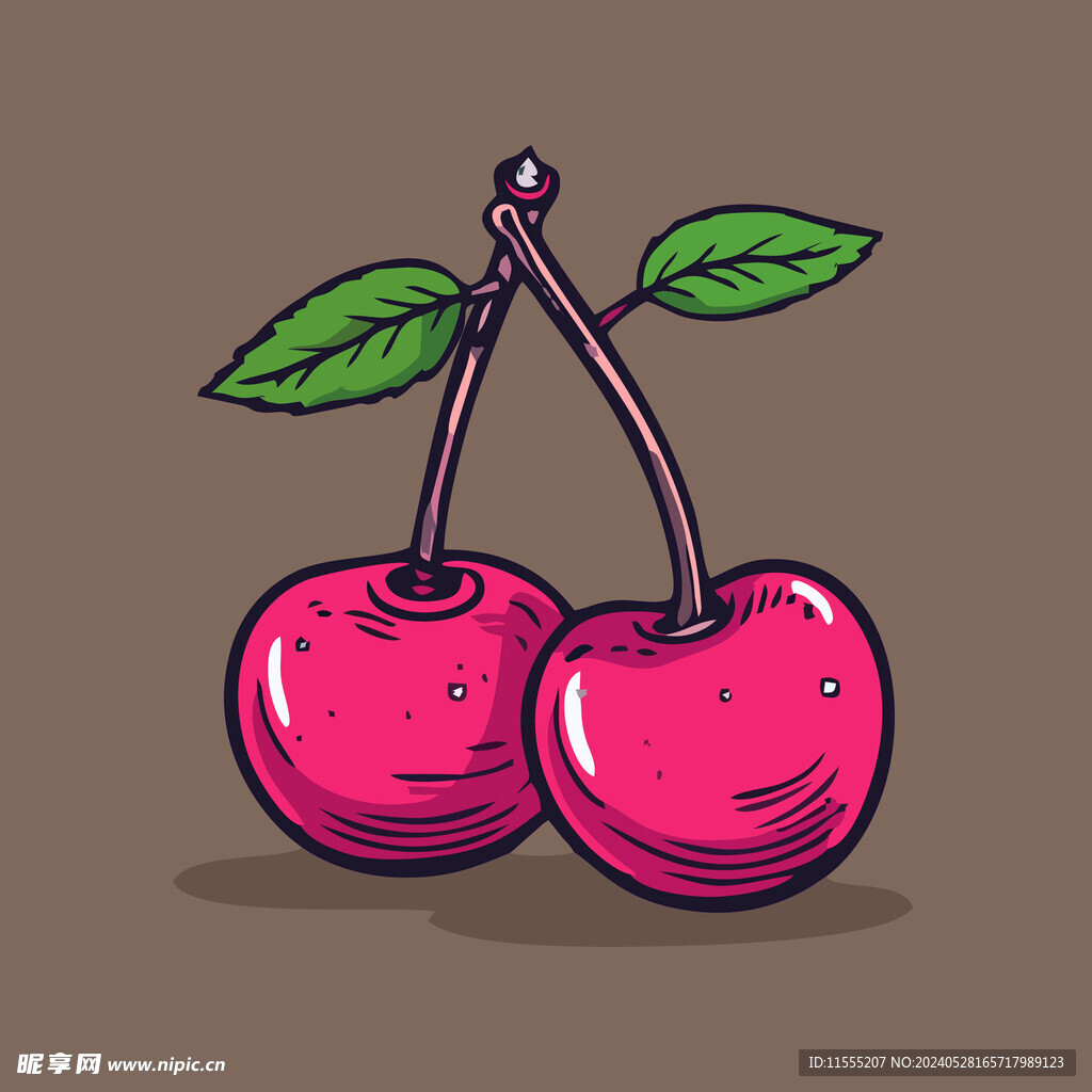手绘樱桃水果矢量插图卡通美食
