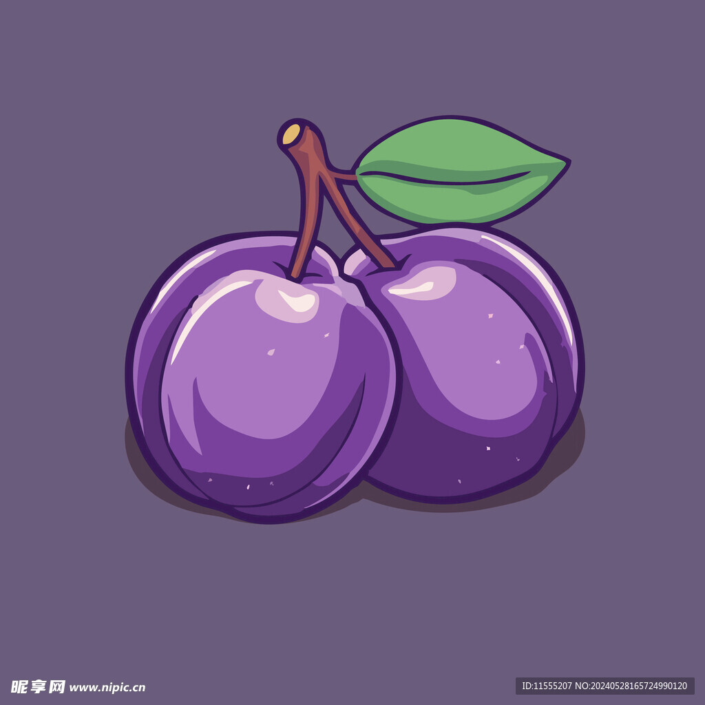 手绘李子水果矢量插图卡通美食