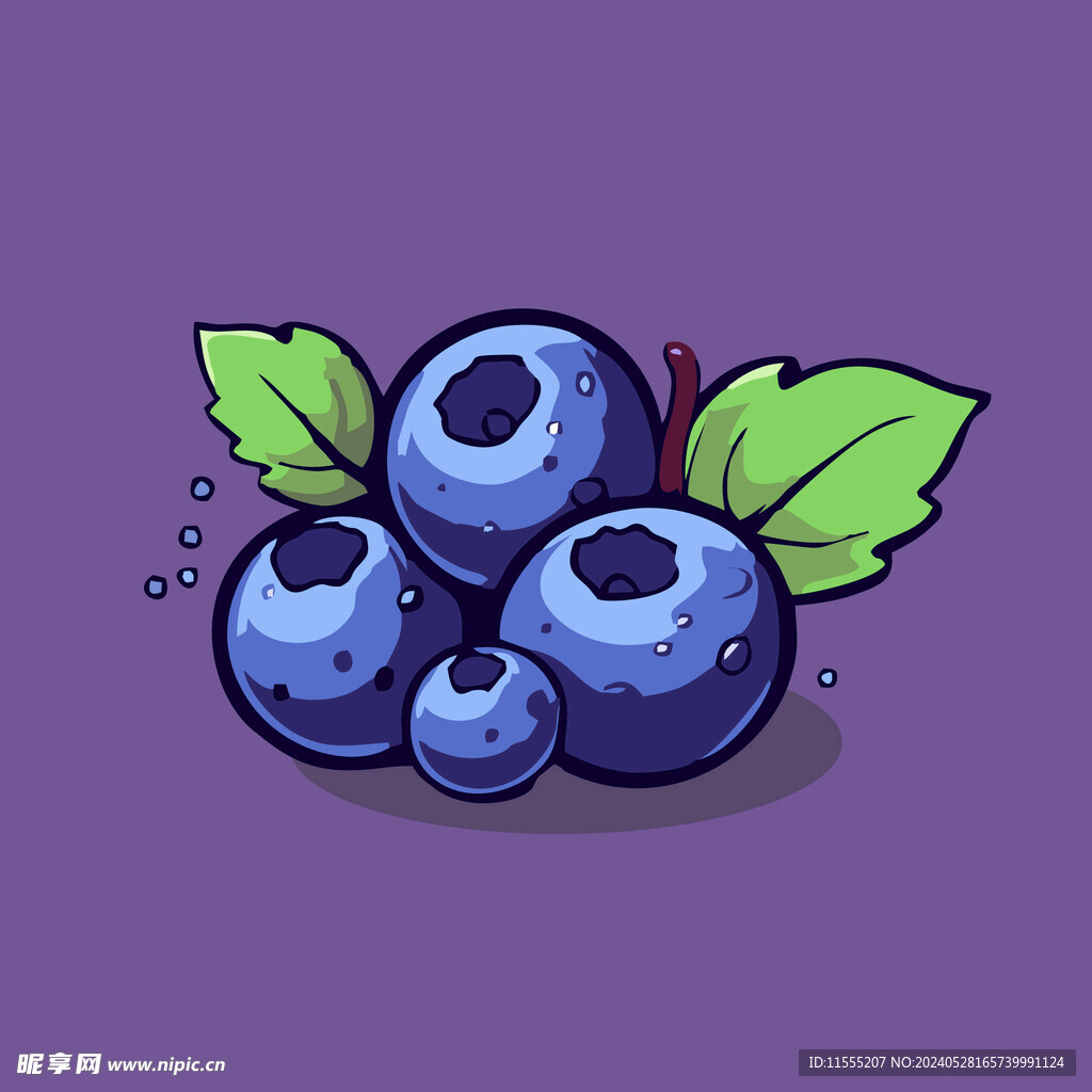 手绘蓝莓水果矢量插图卡通美食