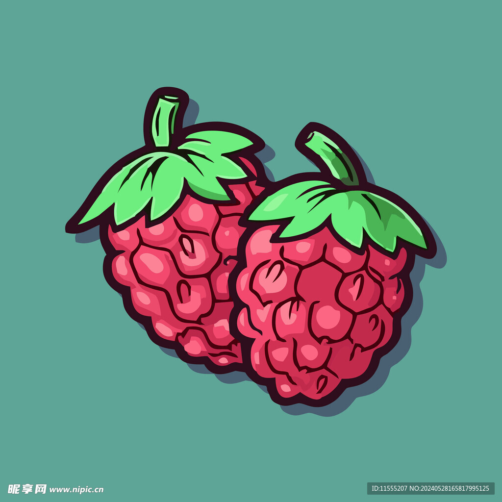 手绘树莓水果矢量插图卡通美食
