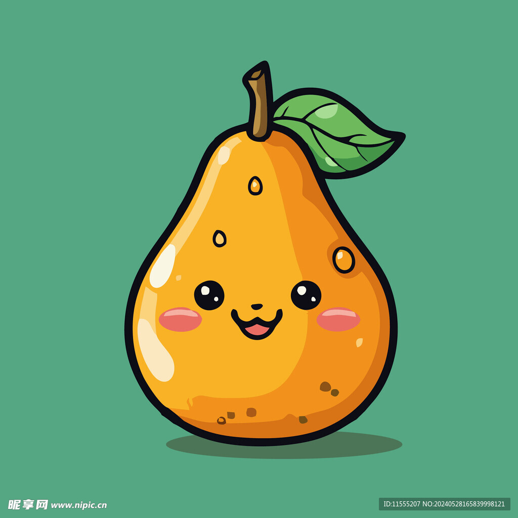 手绘黄梨卡通水果矢量插图