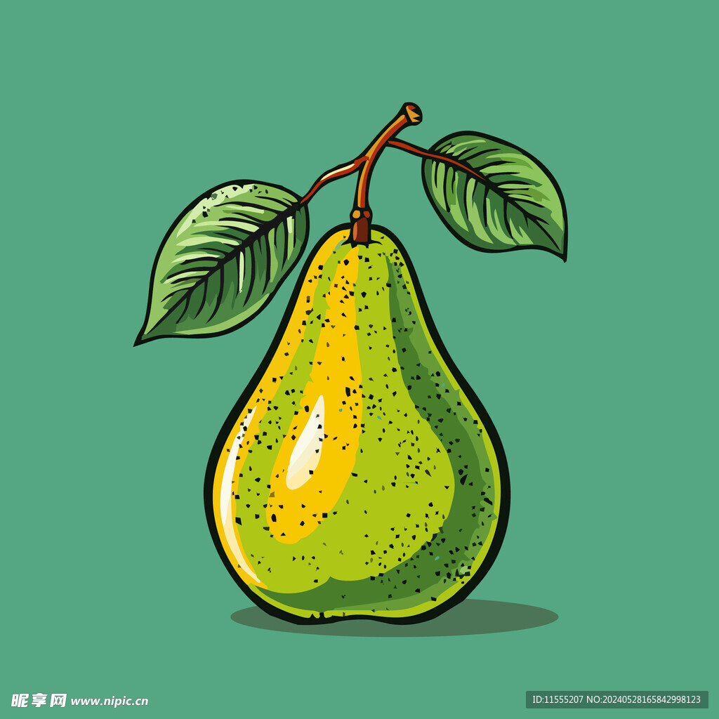 手绘黄梨卡通水果矢量插图