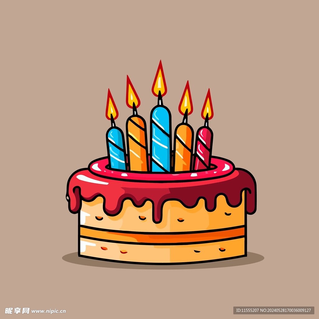 美味水果奶油蛋糕卡通矢量插画