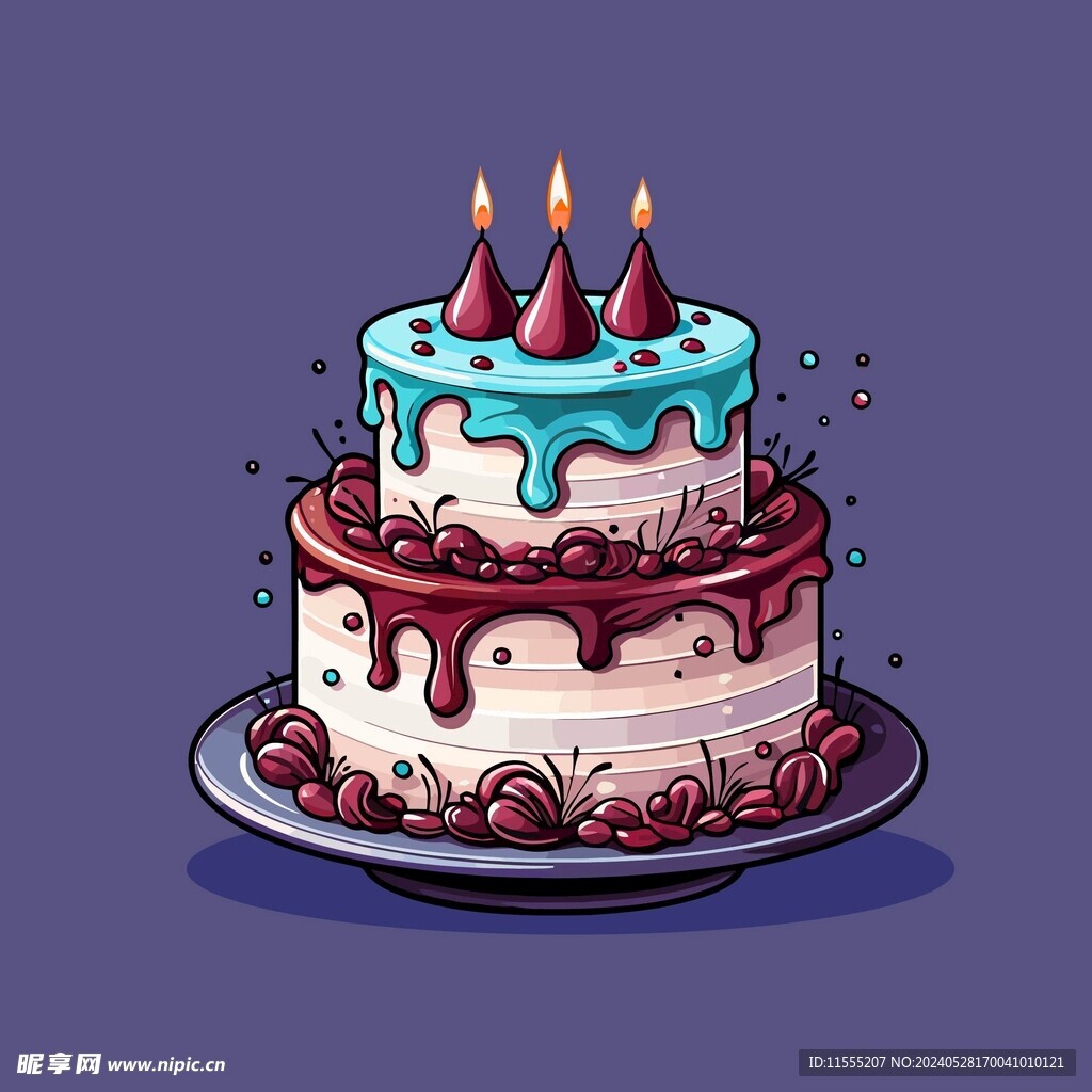 美味水果奶油蛋糕卡通矢量插画