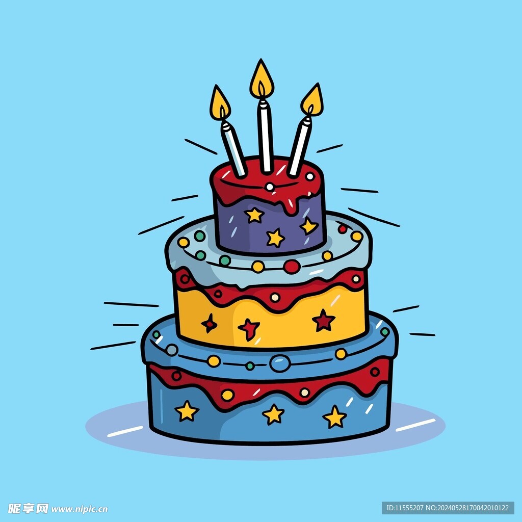 美味水果奶油蛋糕卡通矢量插画