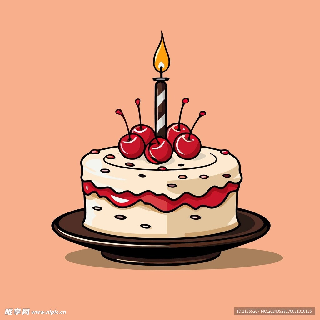 美味水果奶油蛋糕卡通矢量插画