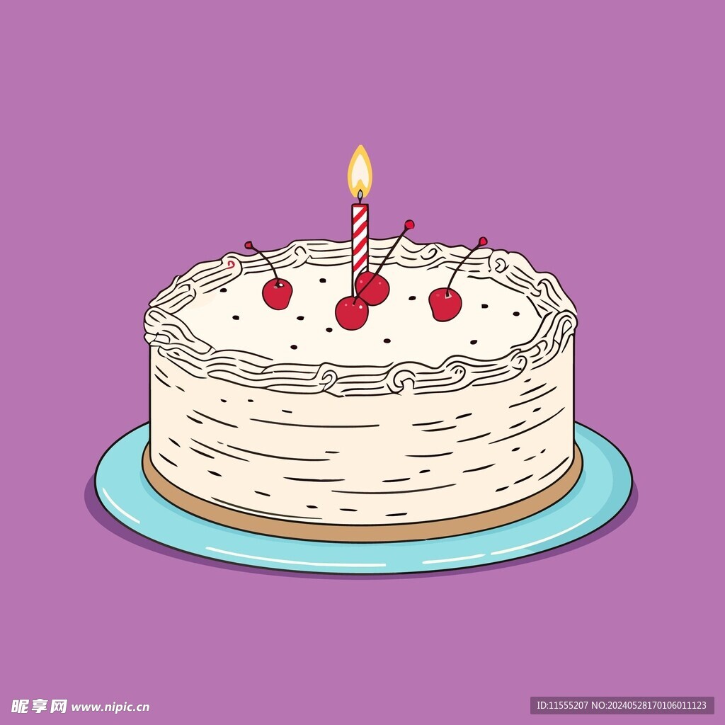 美味水果奶油蛋糕卡通矢量插画