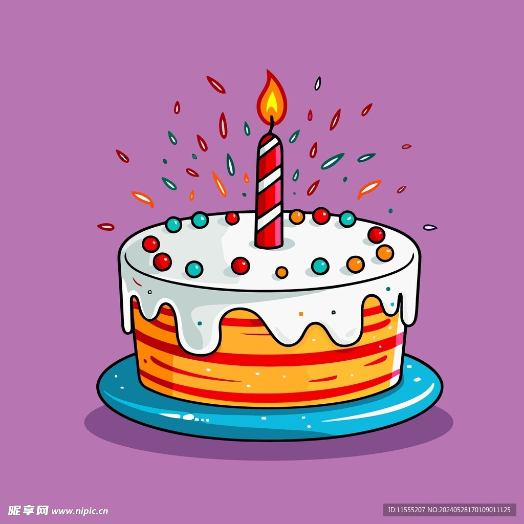 美味水果奶油蛋糕卡通矢量插画