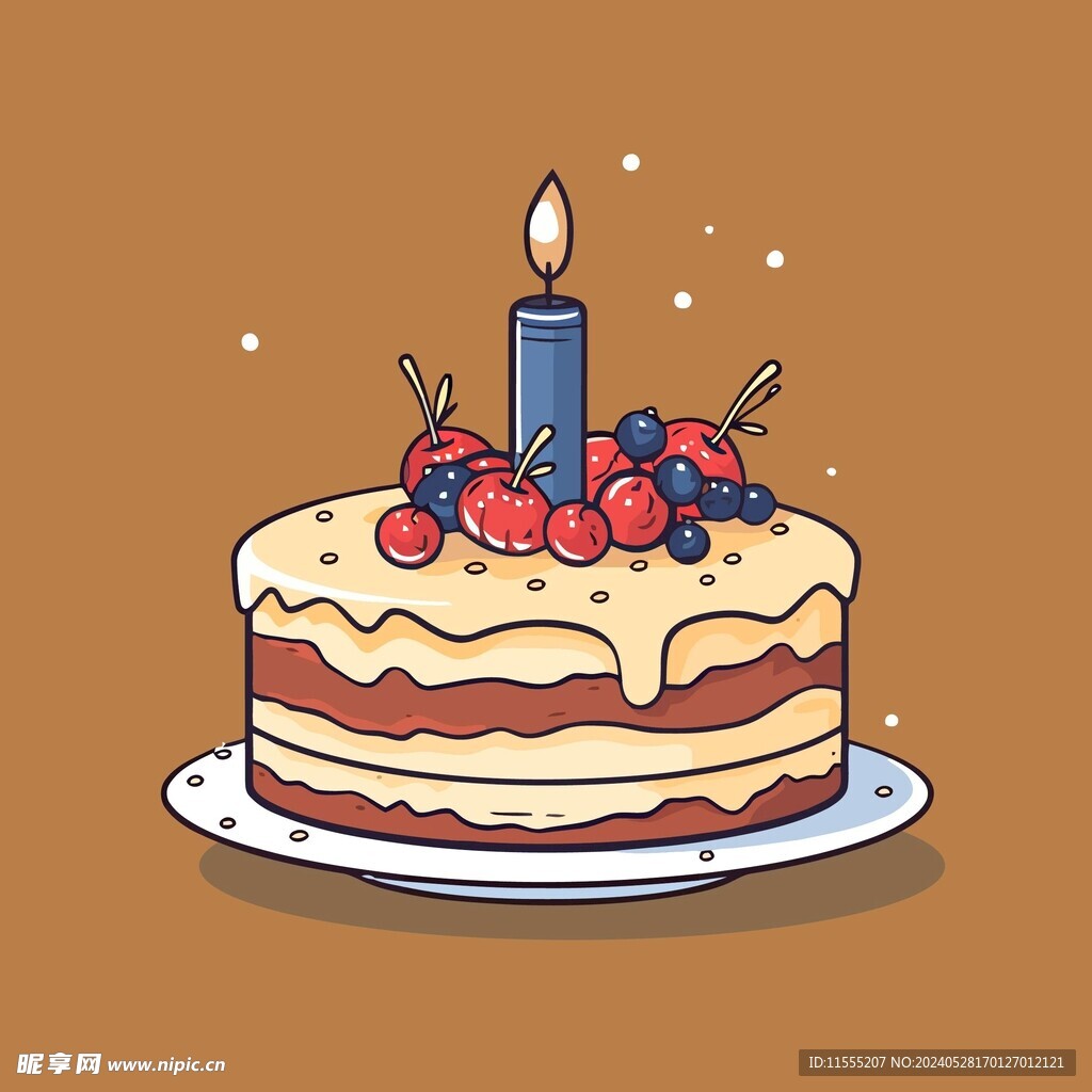 美味水果奶油蛋糕卡通矢量插画